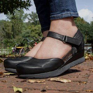 OTBT Champion Mary Jane Wedge with Adjustable Strap in Black, 7.5